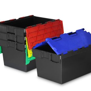 *Bundle of 5* 54 Litre Attached Lid Container Original Totebox (600 x 400 x 320h mm) Rainbow Pack