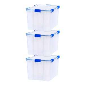 74 Quart WeatherPro Multi-Purpose Storage Box, Clear with Blue Buckles, 3 Pack