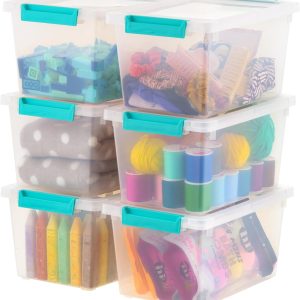 4 Qt. Plastic Storage Containers with Turquoise Lids, 6 Pack