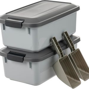 WeatherPro Airtight Pet Food Storage Containers Stackable, 2 Pack, Gray