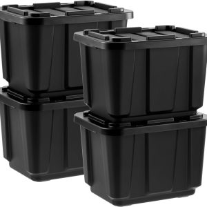 4-Pack 11.5-Gal / 46-Qt Heavy-Duty Stackable Storage Bins with Snap Lids ﾨC All-Weather Plastic Totes