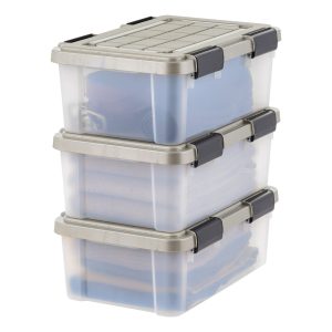 Storage Bins with Gasket Seal Lid 3Pack - BPA-Free, Weather Proof Tote - Clear/Chrome