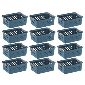 Plastic Storage Basket, 6-Pack, Small, Shelf Basket Storage Organizer 12 Pack