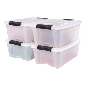 Stack & Pull Storage Box - 12 QT, 4 Pack, Pearl
