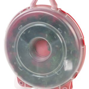 24" Wreath Storage Container with Latches and Handle, Clear/Red